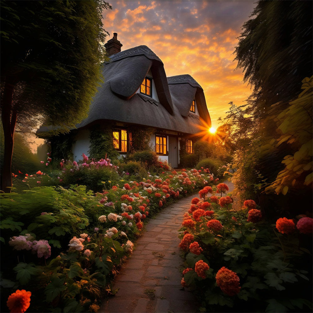 Sunset Flower Road Romantic Cabin Backdrop RR3-30