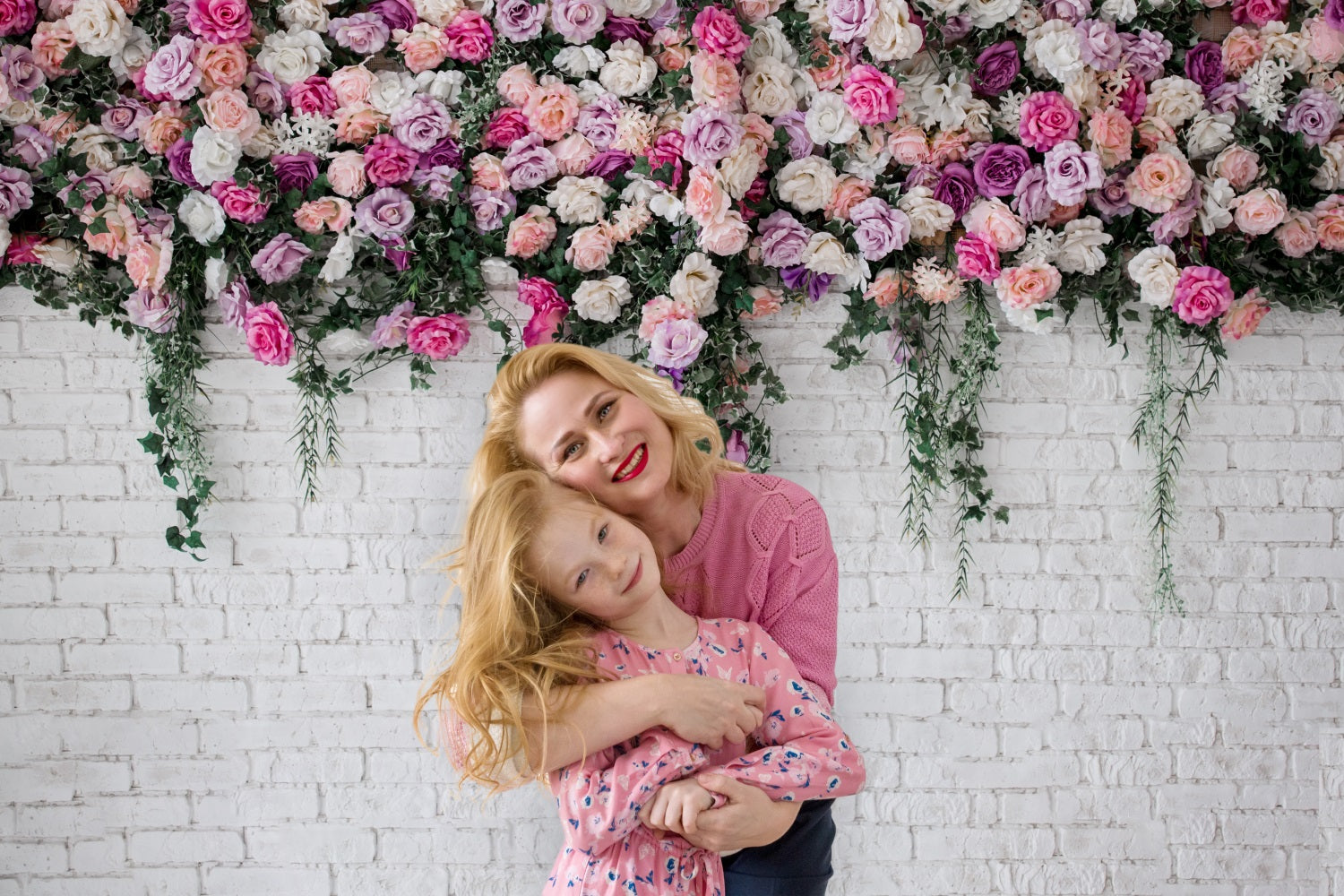 DBackdrop Colorful Rose White Brick Wall Backdrop RR3-35