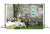 DBackdrop Spring Greenery Potted Plant Flower Wooden Paneled Wall Backdrop RR3-39