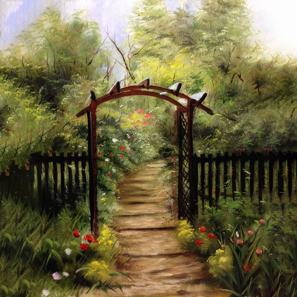 DBackdrop Spring Mystic Grove Wooden Door Trail Flower Backdrop RR3-40