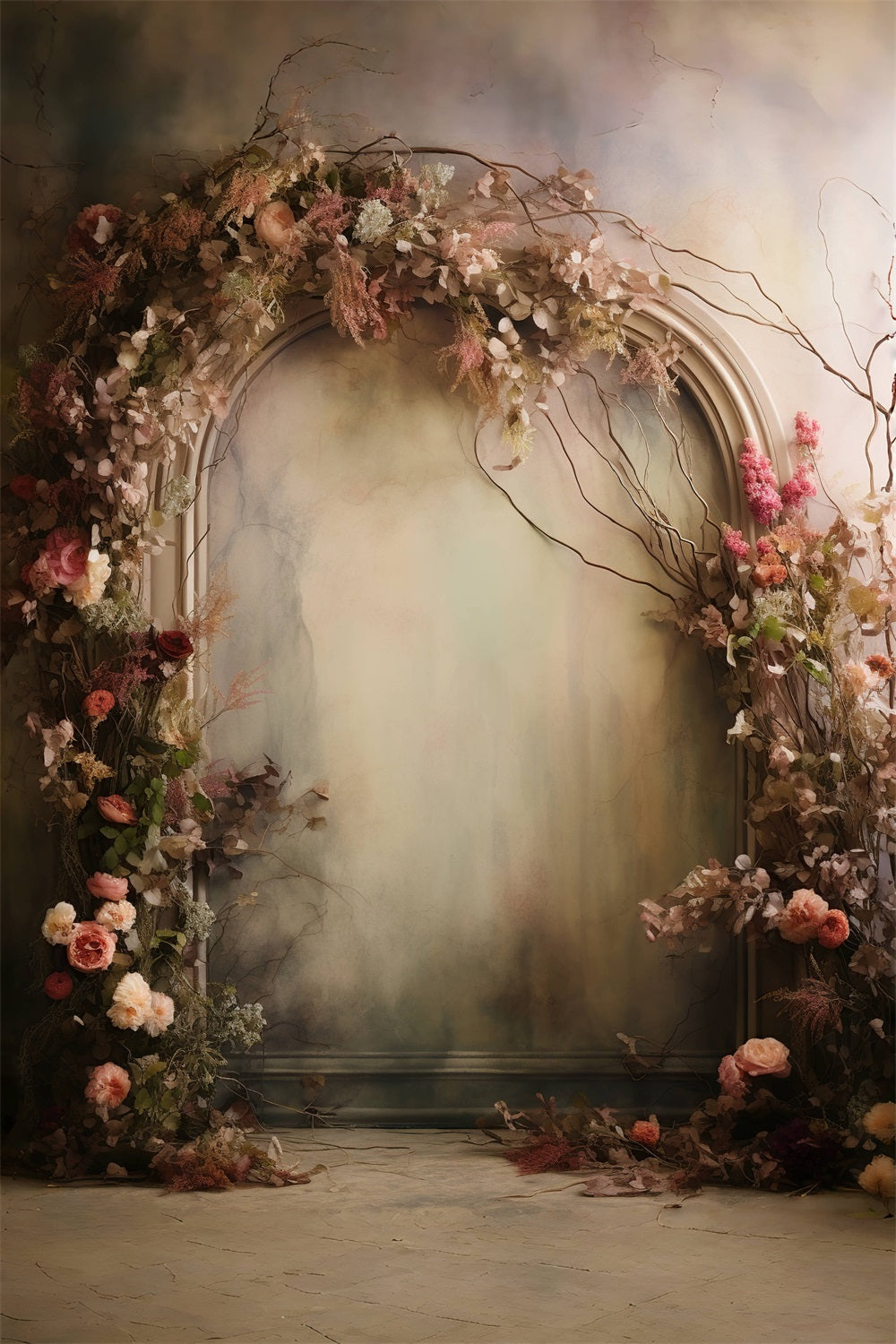 DBackdrop Nostalgic Style Rose Decorative Arched Door Frame Vintage Wall Backdrop RR4-04