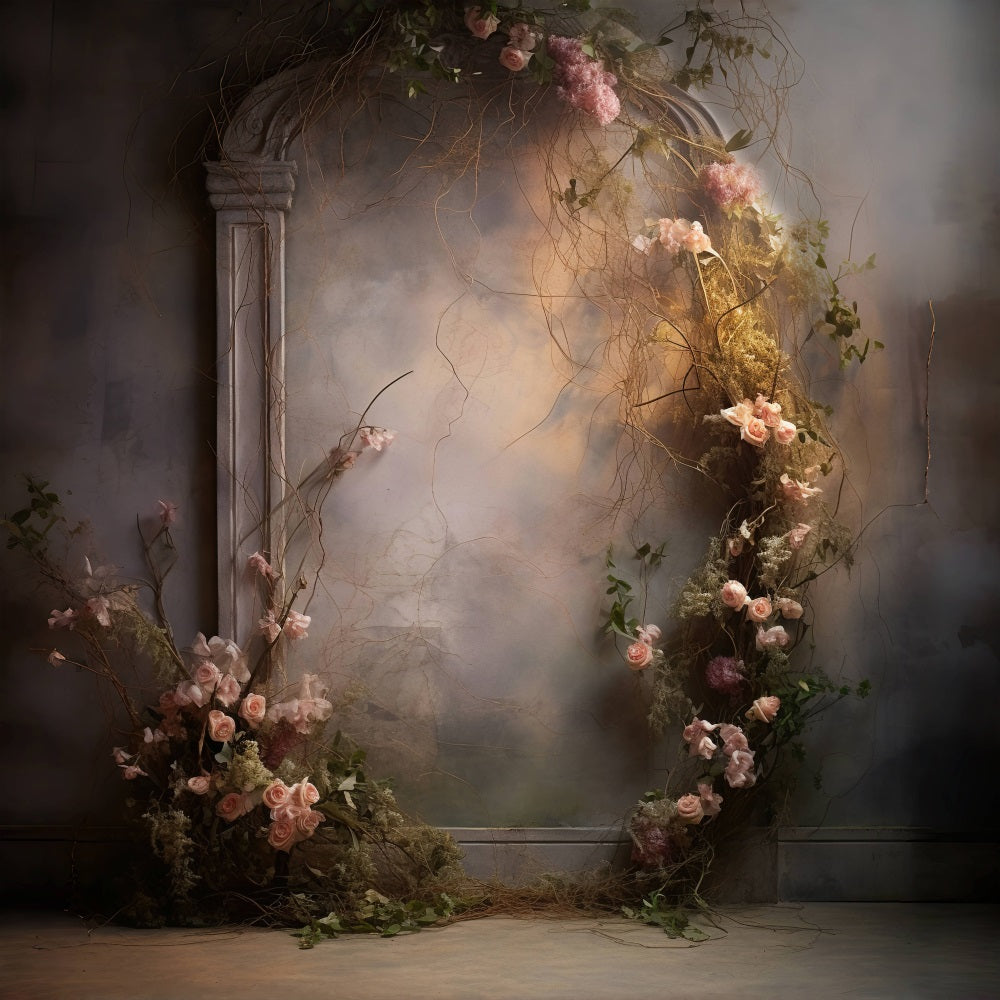 DBackdrop Abstract Pink Roses Around Arched Door Frame Vintage Wall Backdrop RR4-06