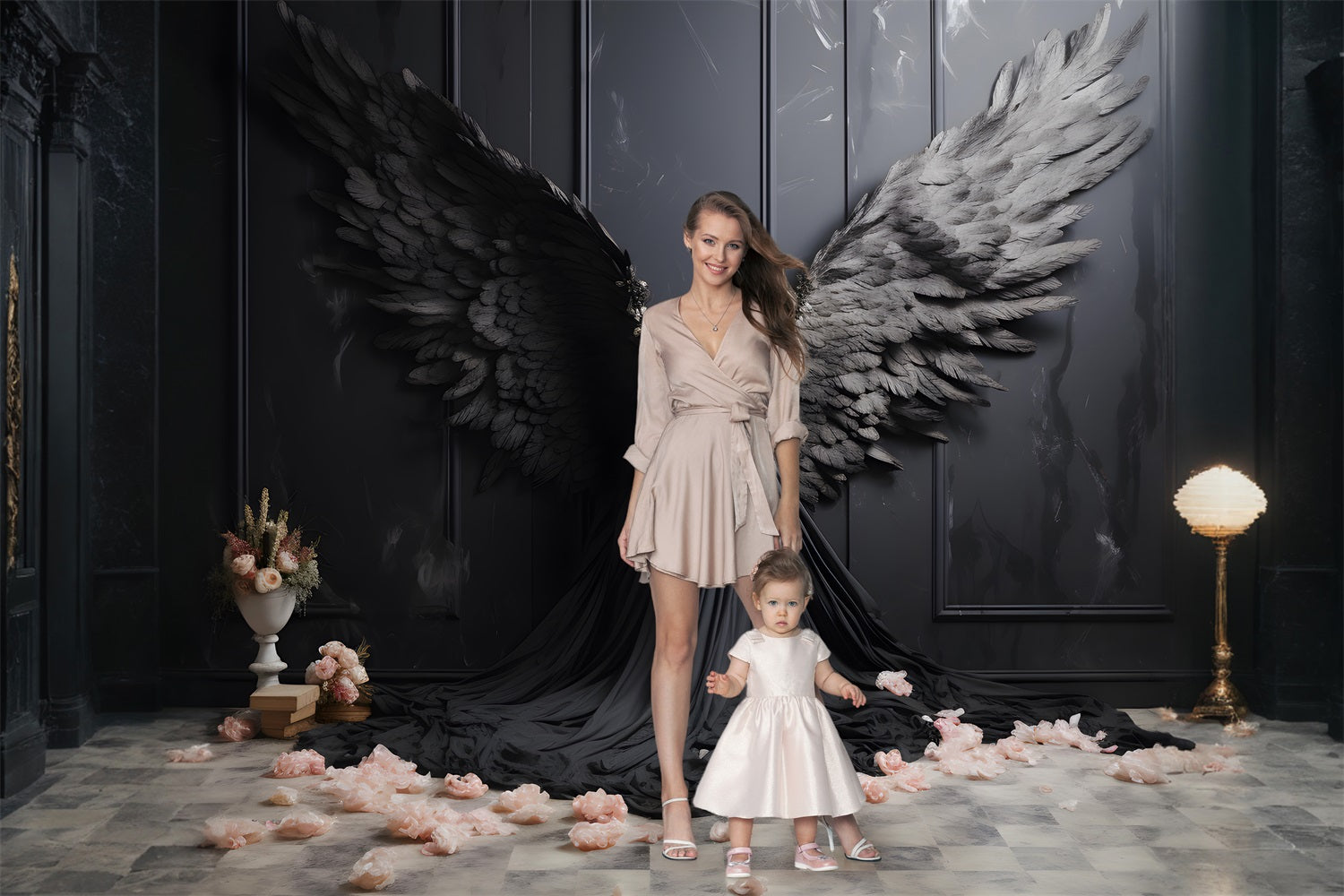 DBackdrop Black Classic Wall Mystery Black Angel Wings Backdrop RR4-16