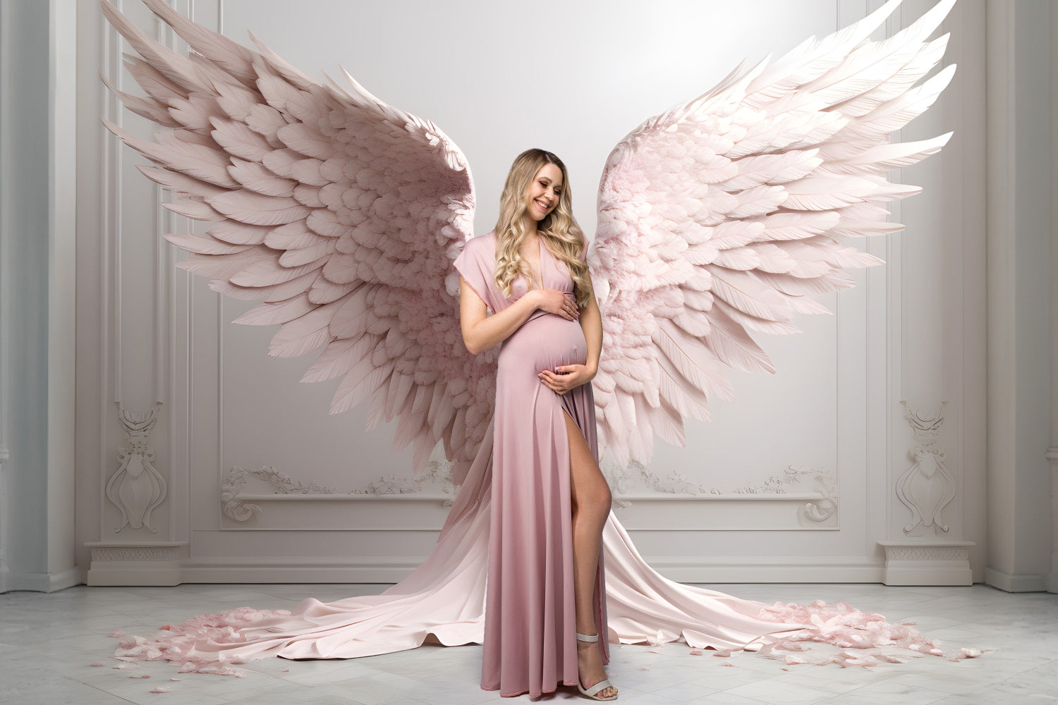 DBackdrop White Vintage Wall Pink Elegant Angel Wings Backdrop RR4-18