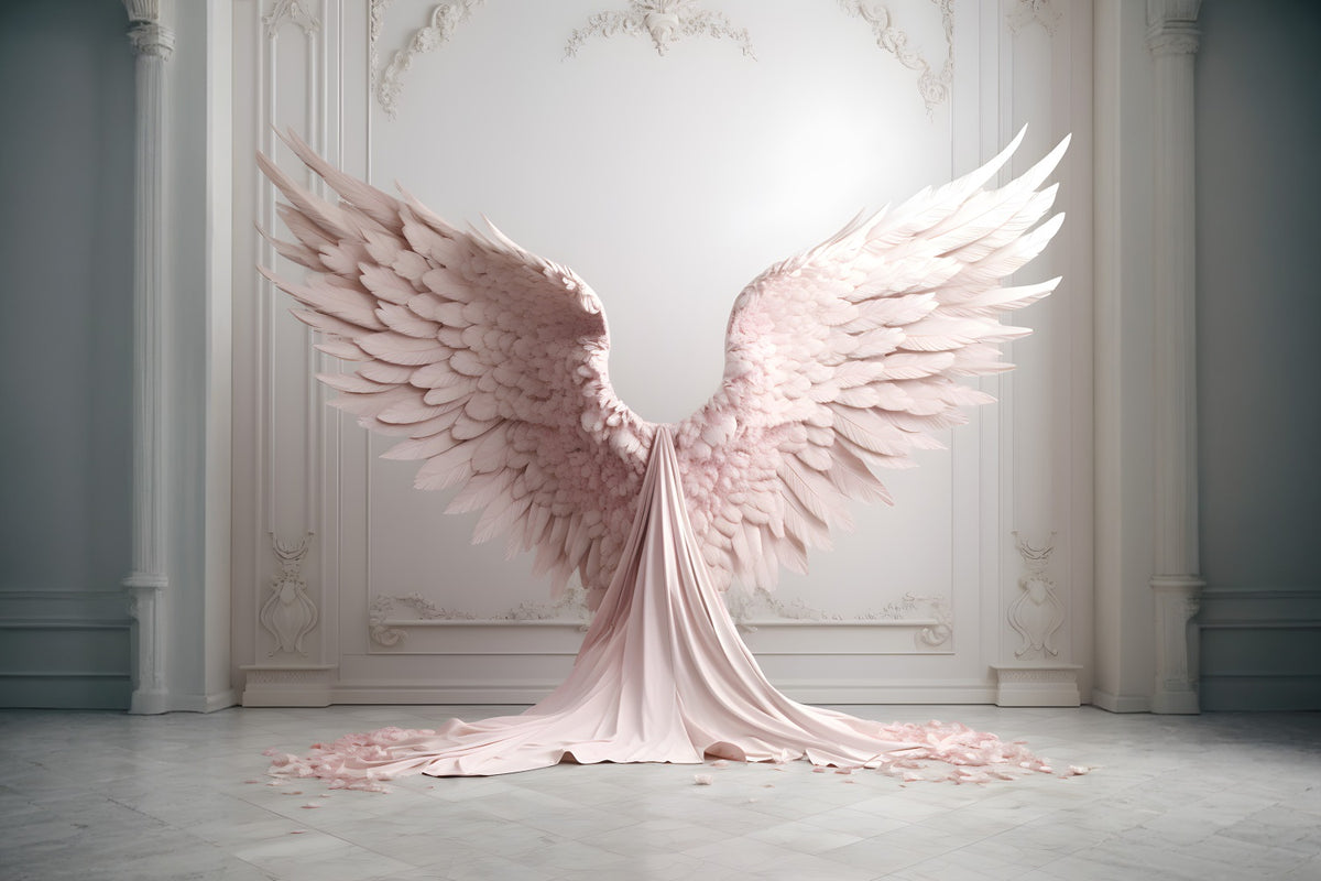 DBackdrop White Vintage Wall Pink Elegant Angel Wings Backdrop RR4-18