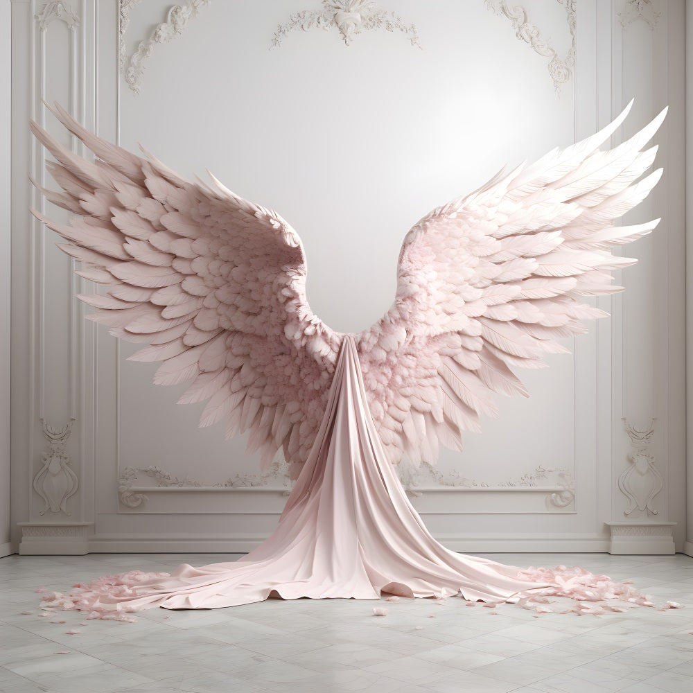 DBackdrop White Vintage Wall Pink Elegant Angel Wings Backdrop RR4-18