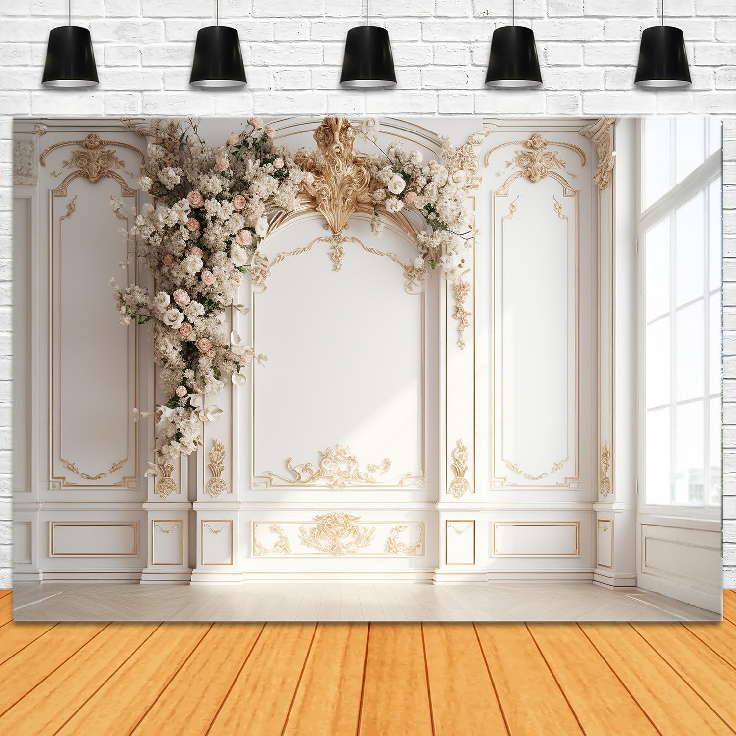 DBackdrop White Vintage Wall Rose Metal Arch Backdrop RR4-23