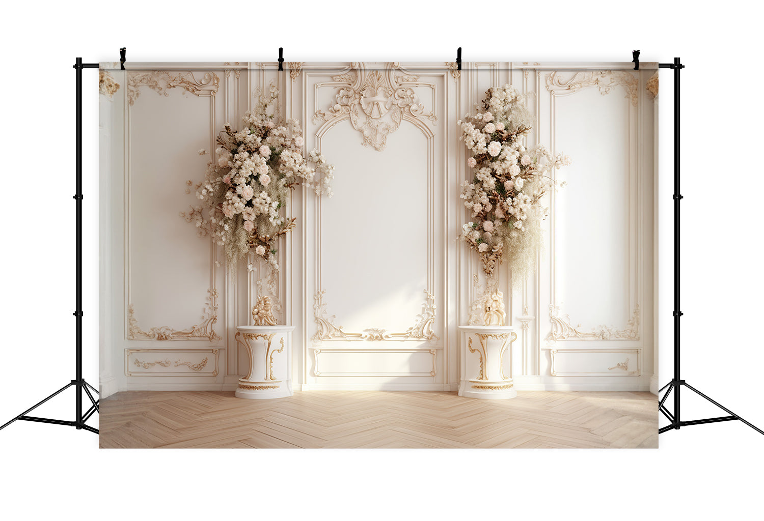 DBackdrop White Classic Vintage Wall Fresh Floral Embellished Backdrop RR4-25