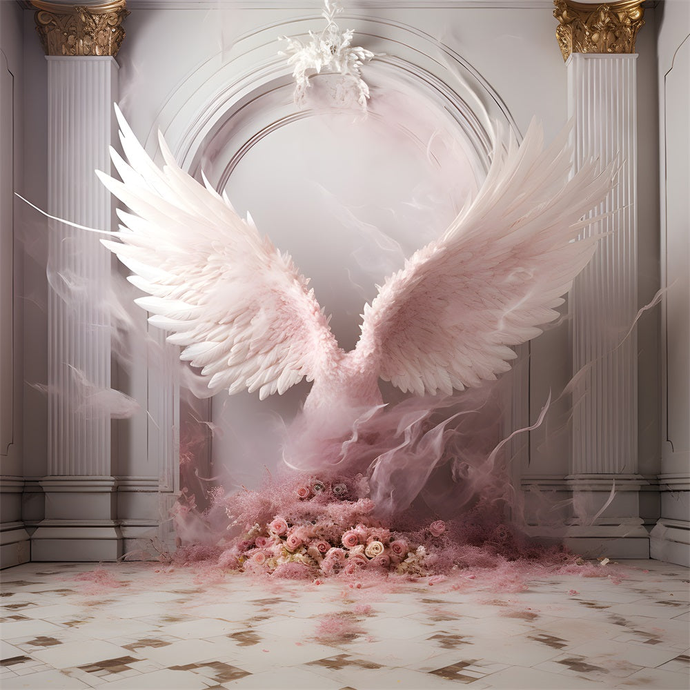 DBackdrop Classic Vintage Wall Pink Angel Wings Backdrop RR4-27