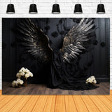 DBackdrop Black Vintage Wall Black Winged Rose Backdrop RR4-31