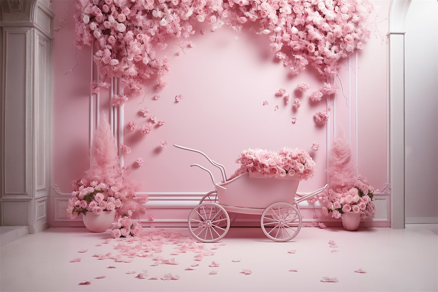 DBackdrop Pink Vintage Wall Full of Roses Trolley Backdrop RR4-33