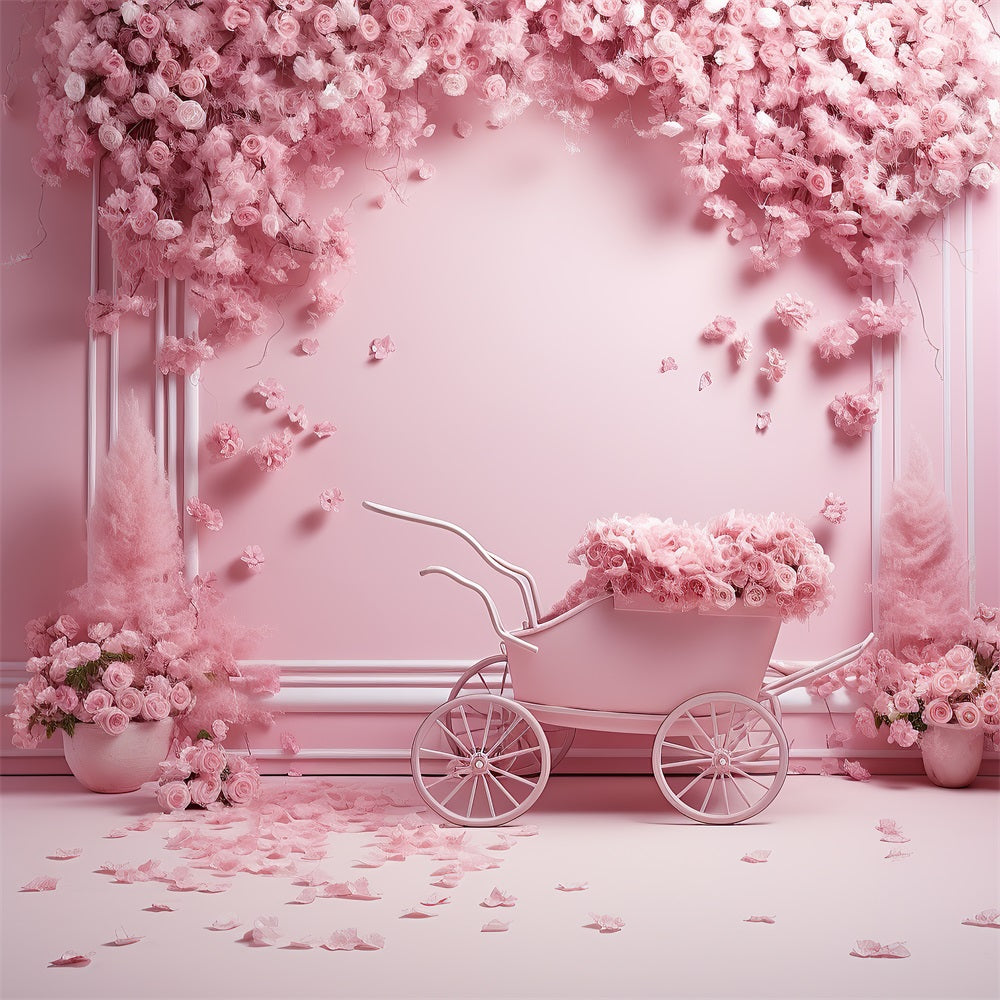 DBackdrop Pink Vintage Wall Full of Roses Trolley Backdrop RR4-33