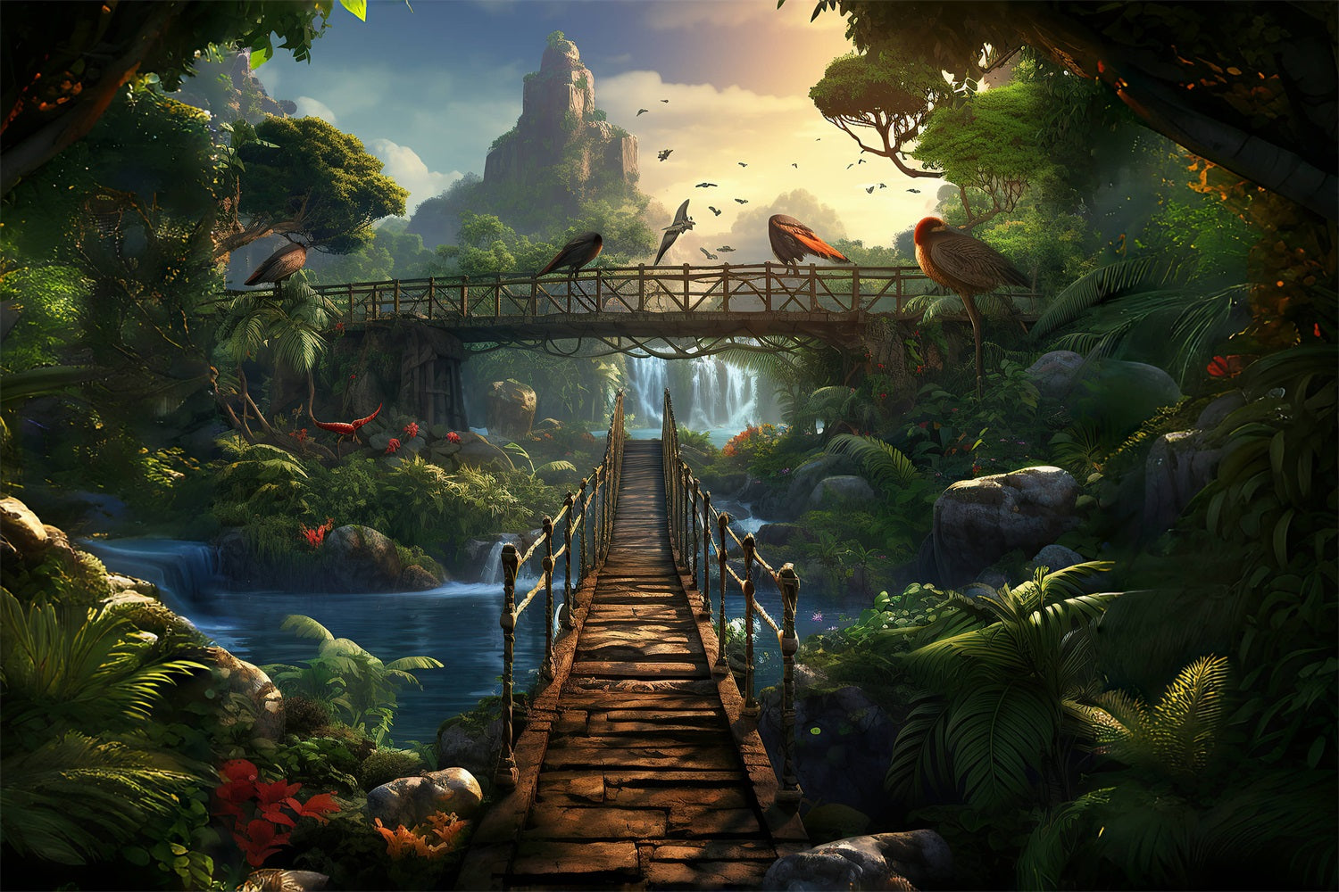 DBackdrop Mystic Forest Bird Hanging Bridge Backdrop RR4-45