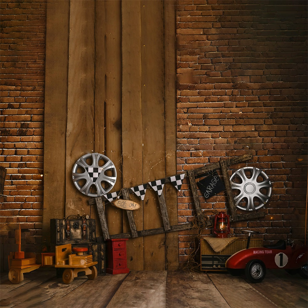 Father's Day Vintage Brick Wall Ladder Racing Tire Backdrop RR5-1