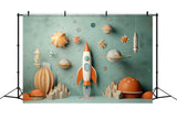 Warm Childish Paper Cutout Rocket Cosmic Planet Backdrop RR5-11