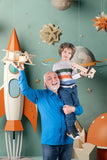 Warm Childish Paper Cutout Rocket Cosmic Planet Backdrop RR5-11