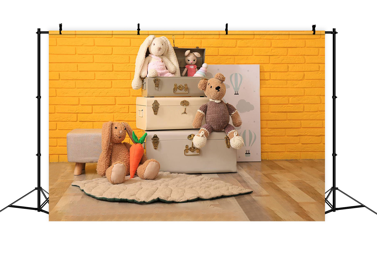 Cute Yellow Brick Wall Bunny Bear Doll Backdrop RR5-12