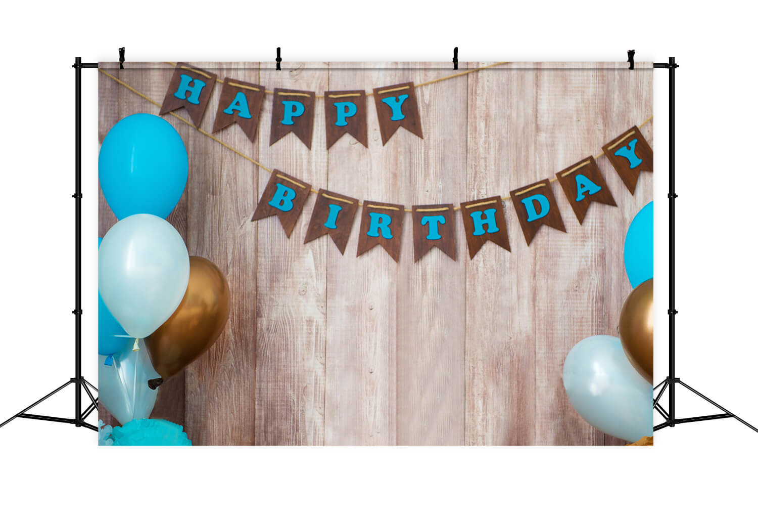 Happy Birthday Banner Balloons Wood Backdrop RR5-31