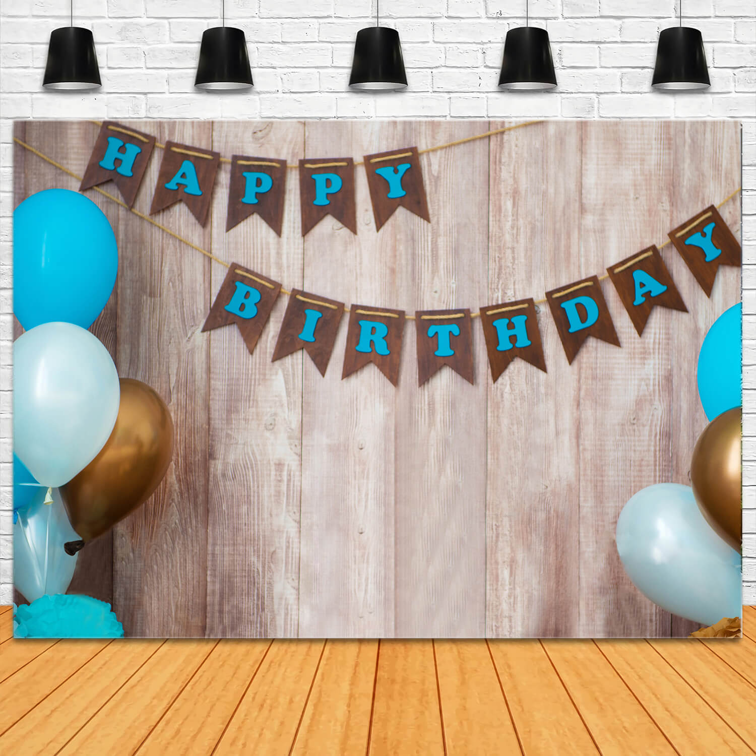 Happy Birthday Banner Balloons Wood Backdrop RR5-31