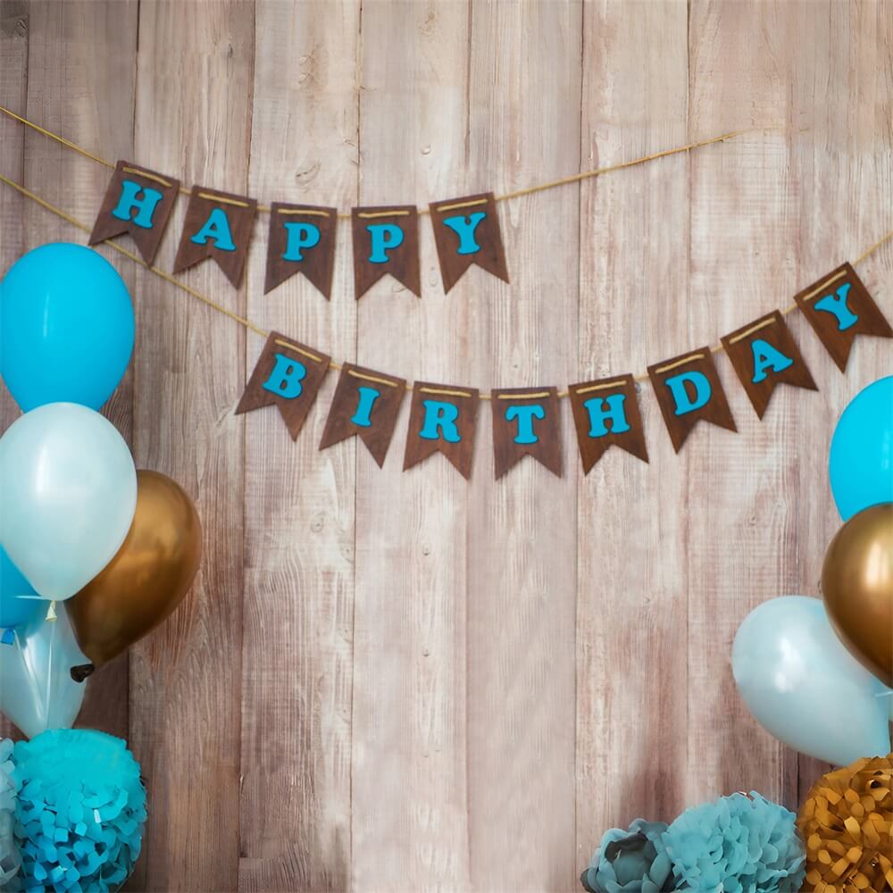 Happy Birthday Banner Balloons Wood Backdrop RR5-31