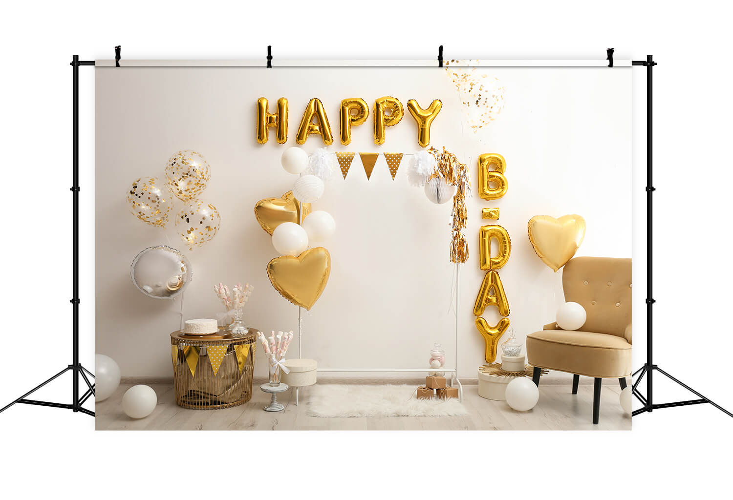 Golden Balloons Birthday Party Decor Backdrop RR5-32