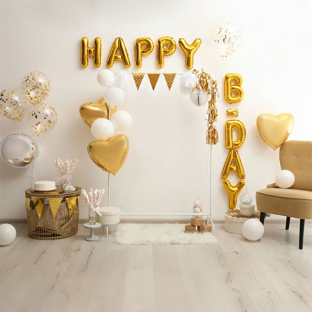 Golden Balloons Birthday Party Decor Backdrop RR5-32