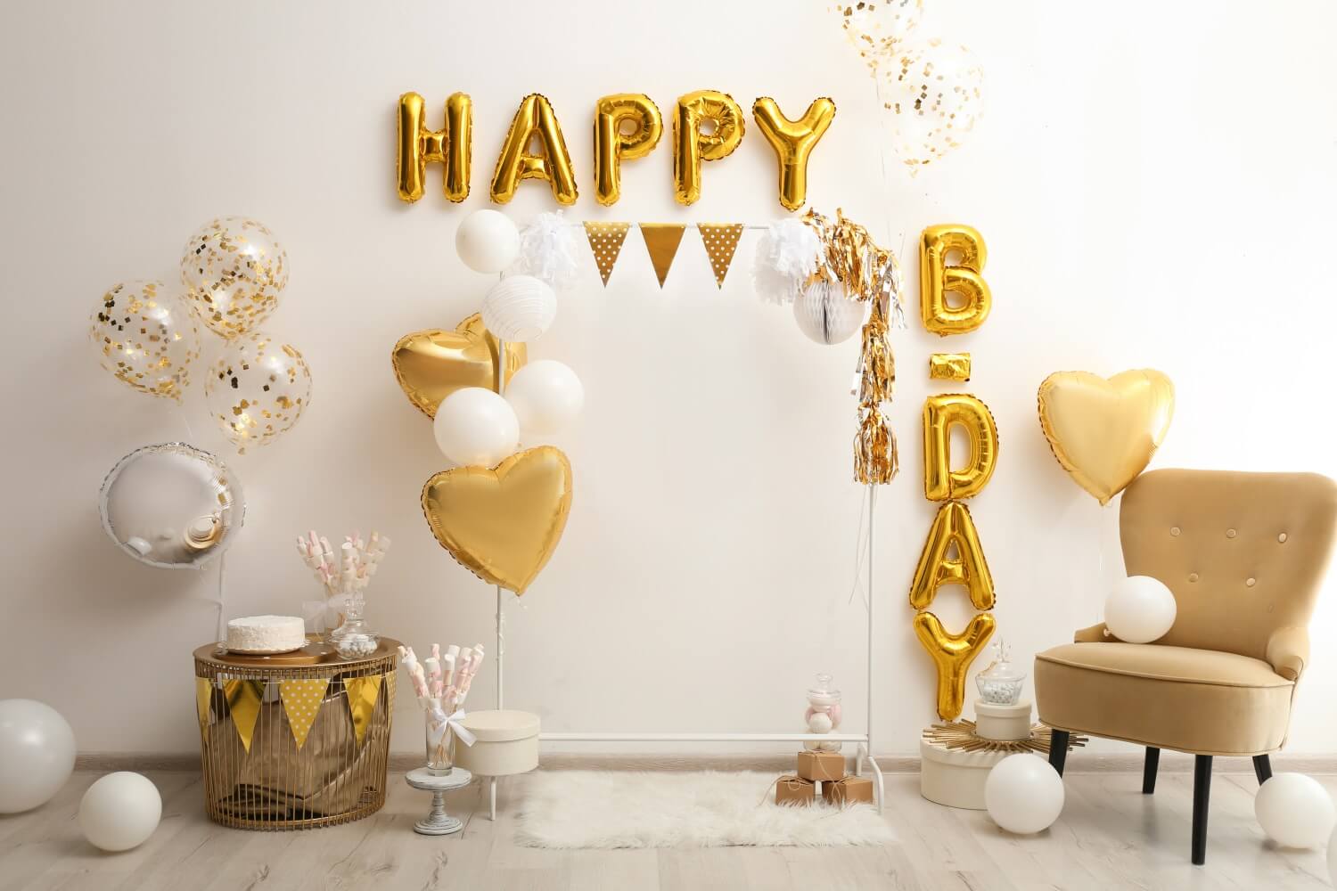 Golden Balloons Birthday Party Decor Backdrop RR5-32