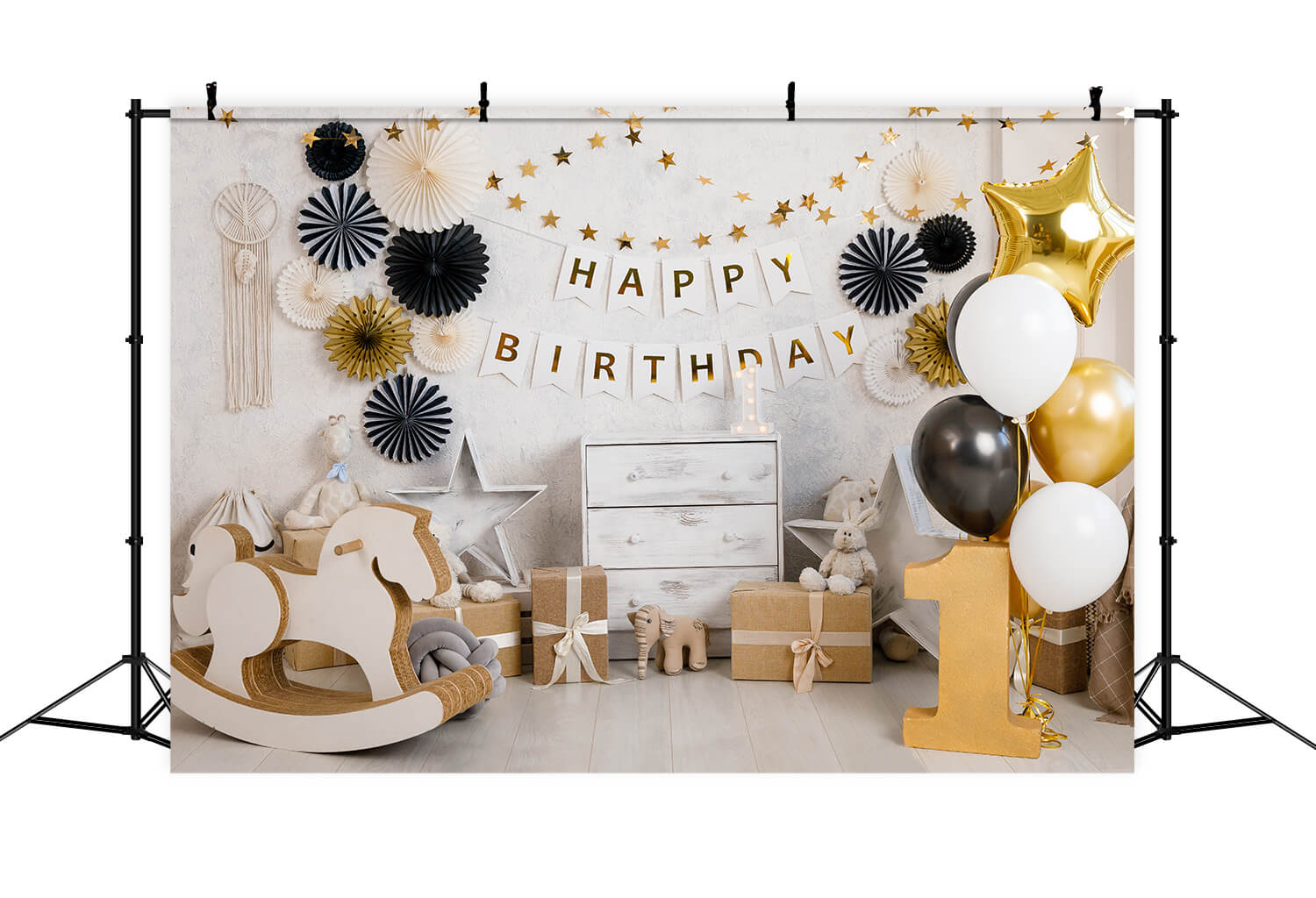 1st Birthday Party Gold Balloons Backdrop RR5-35