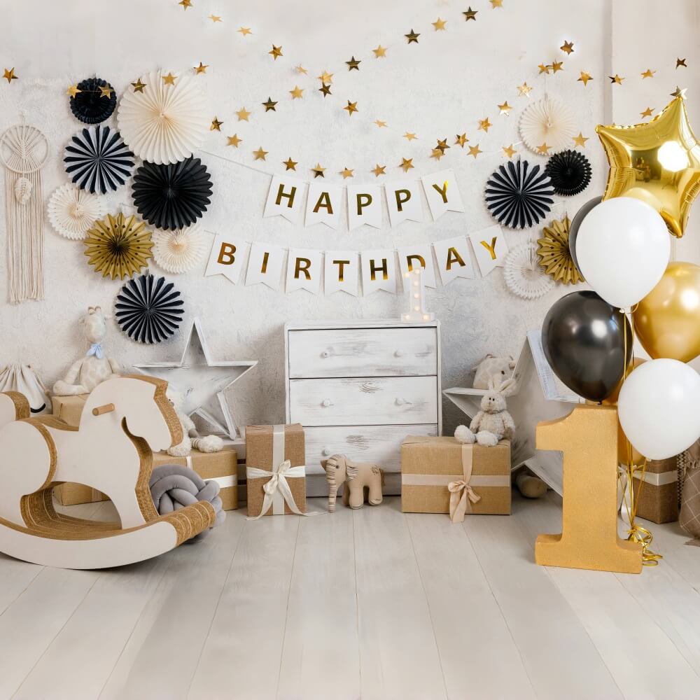 1st Birthday Party Gold Balloons Backdrop RR5-35