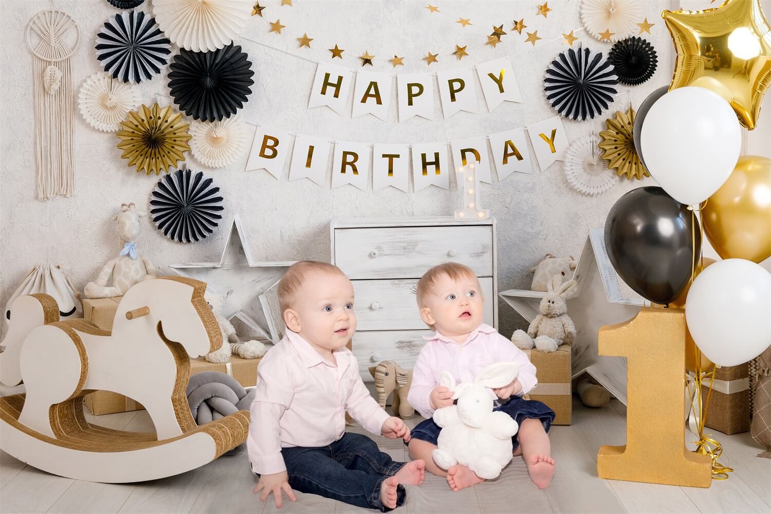 1st Birthday Party Gold Balloons Backdrop RR5-35