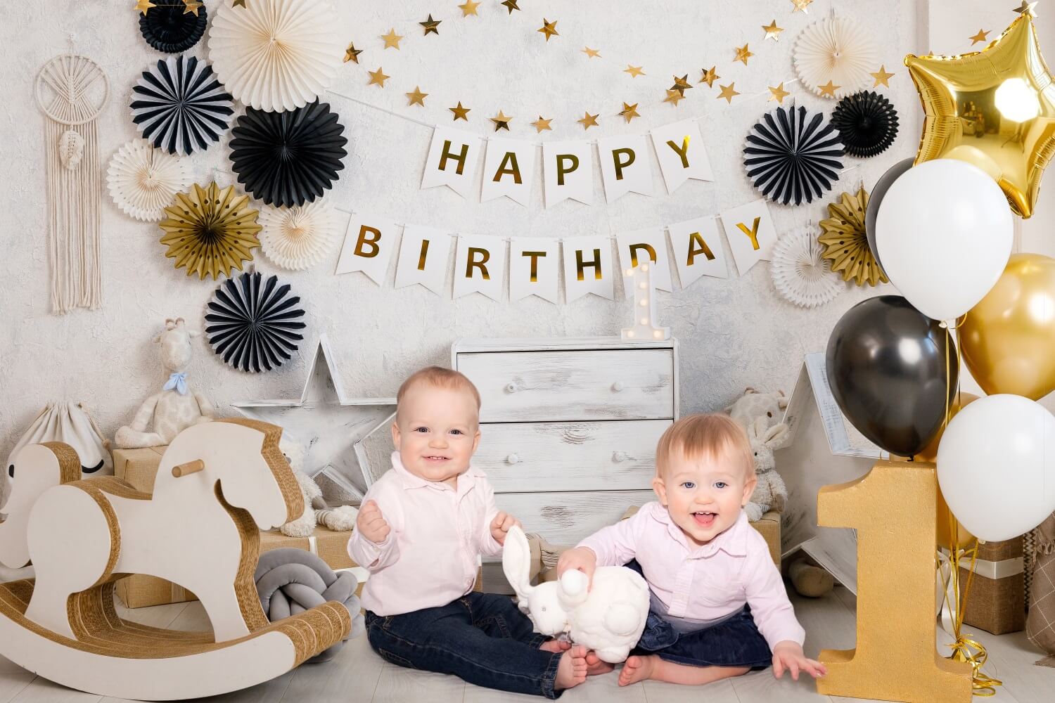 1st Birthday Party Gold Balloons Backdrop RR5-35