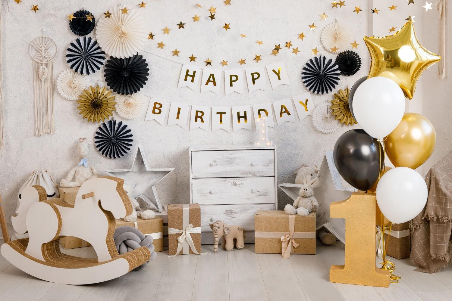 1st Birthday Party Gold Balloons Backdrop RR5-35