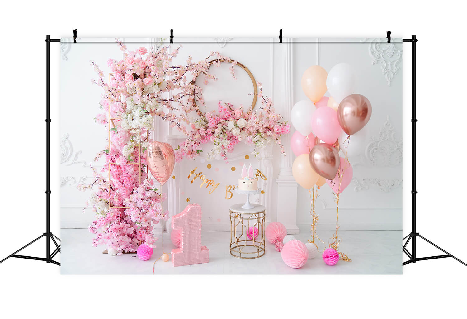 Pink Floral Backdrop for Baby 1st Birthday RR5-36