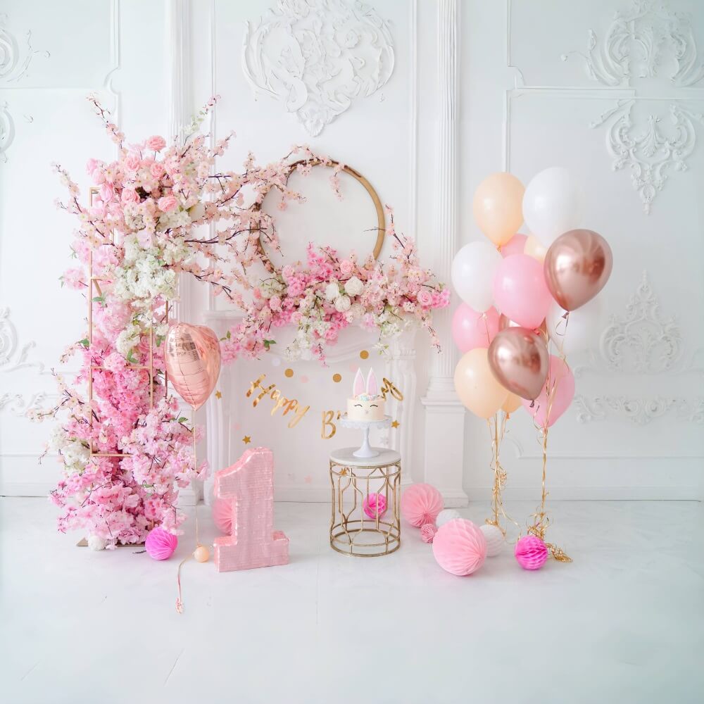 Pink Floral Backdrop for Baby 1st Birthday RR5-36