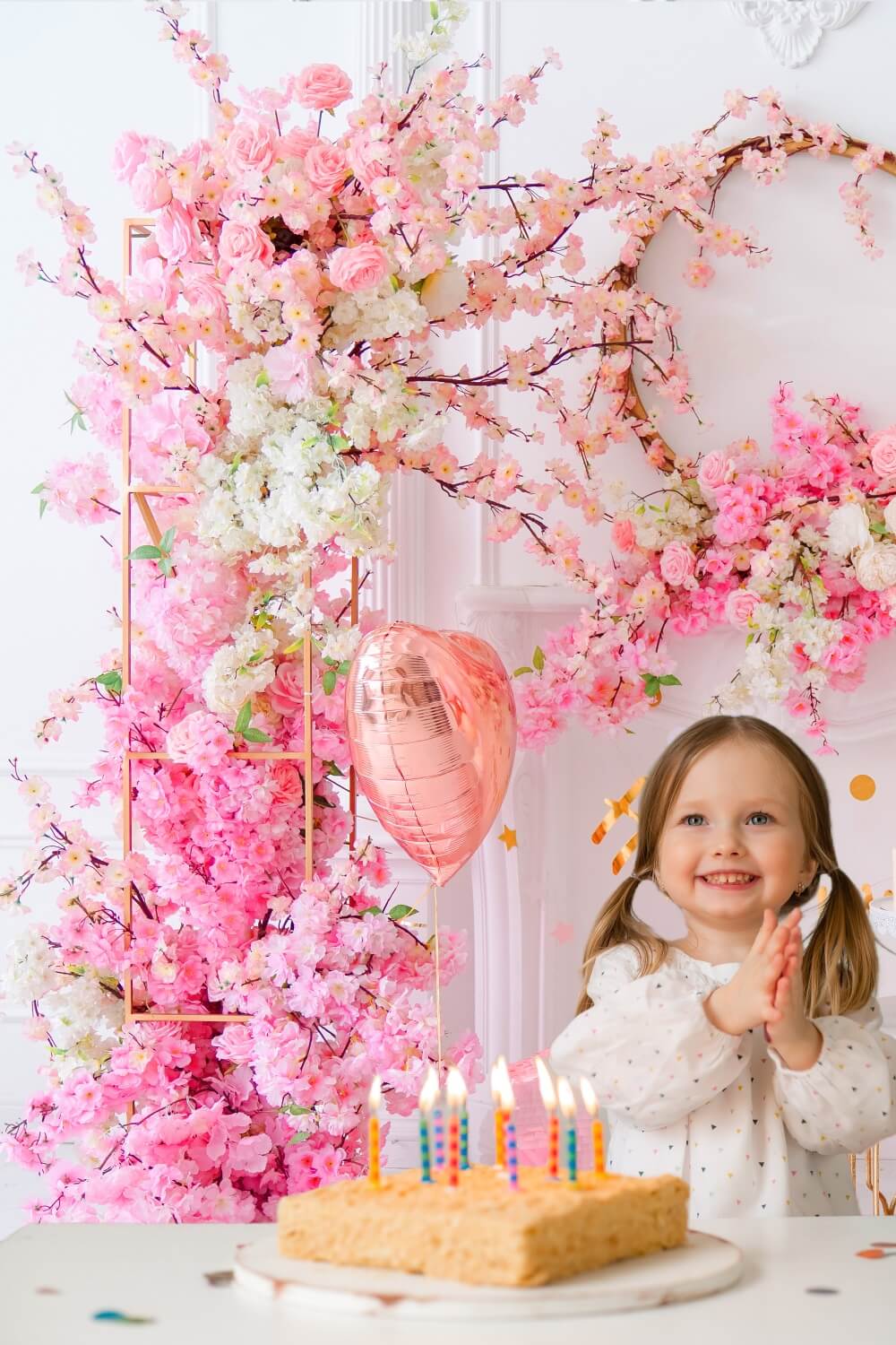 Pink Floral Backdrop for Baby 1st Birthday RR5-36