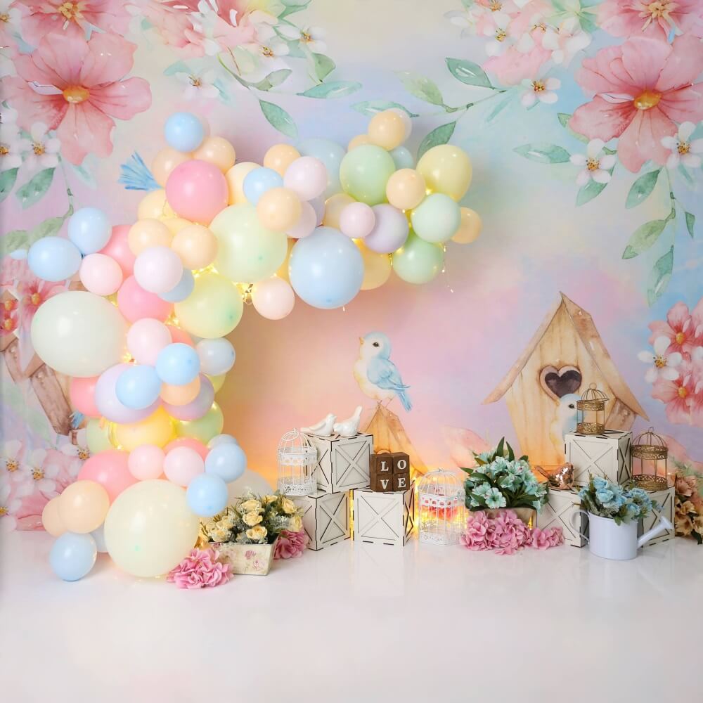 Watercolor Flower Kid’s Birthday Decor Backdrop RR5-38