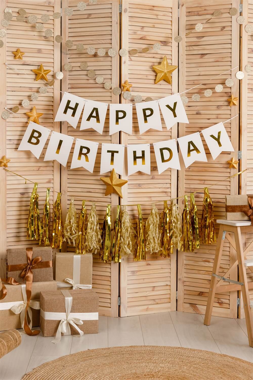 Wooden Shutters Star Happy Birthday Backdrop RR5-42