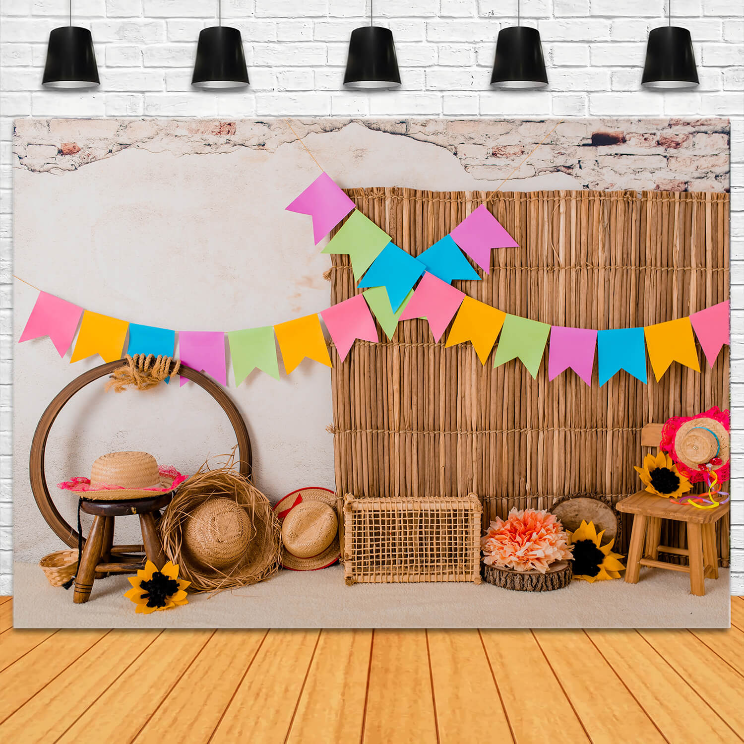 Colored Flags Rattan Decor Photography Backdrop RR5-43