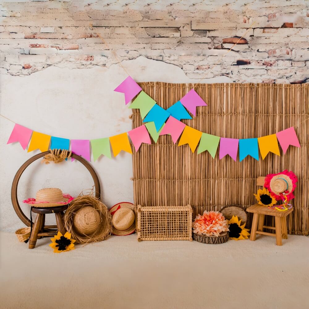 Colored Flags Rattan Decor Photography Backdrop RR5-43