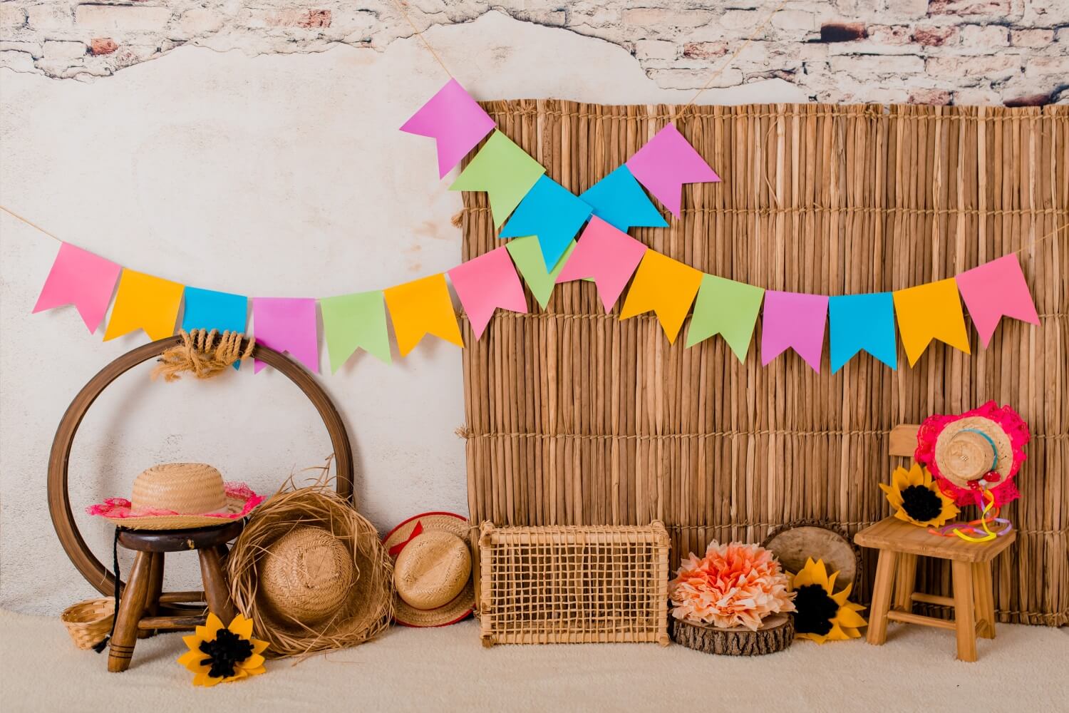 Colored Flags Rattan Decor Photography Backdrop RR5-43