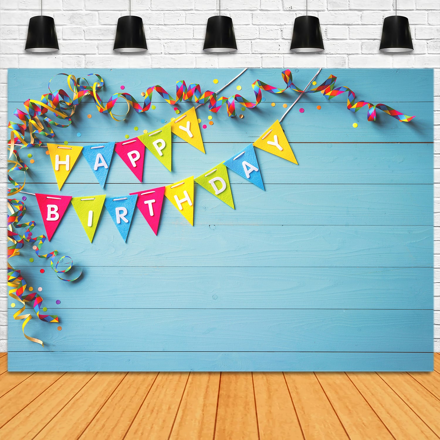 Happy Birthday Party Blue Wood Backdrop RR5-44