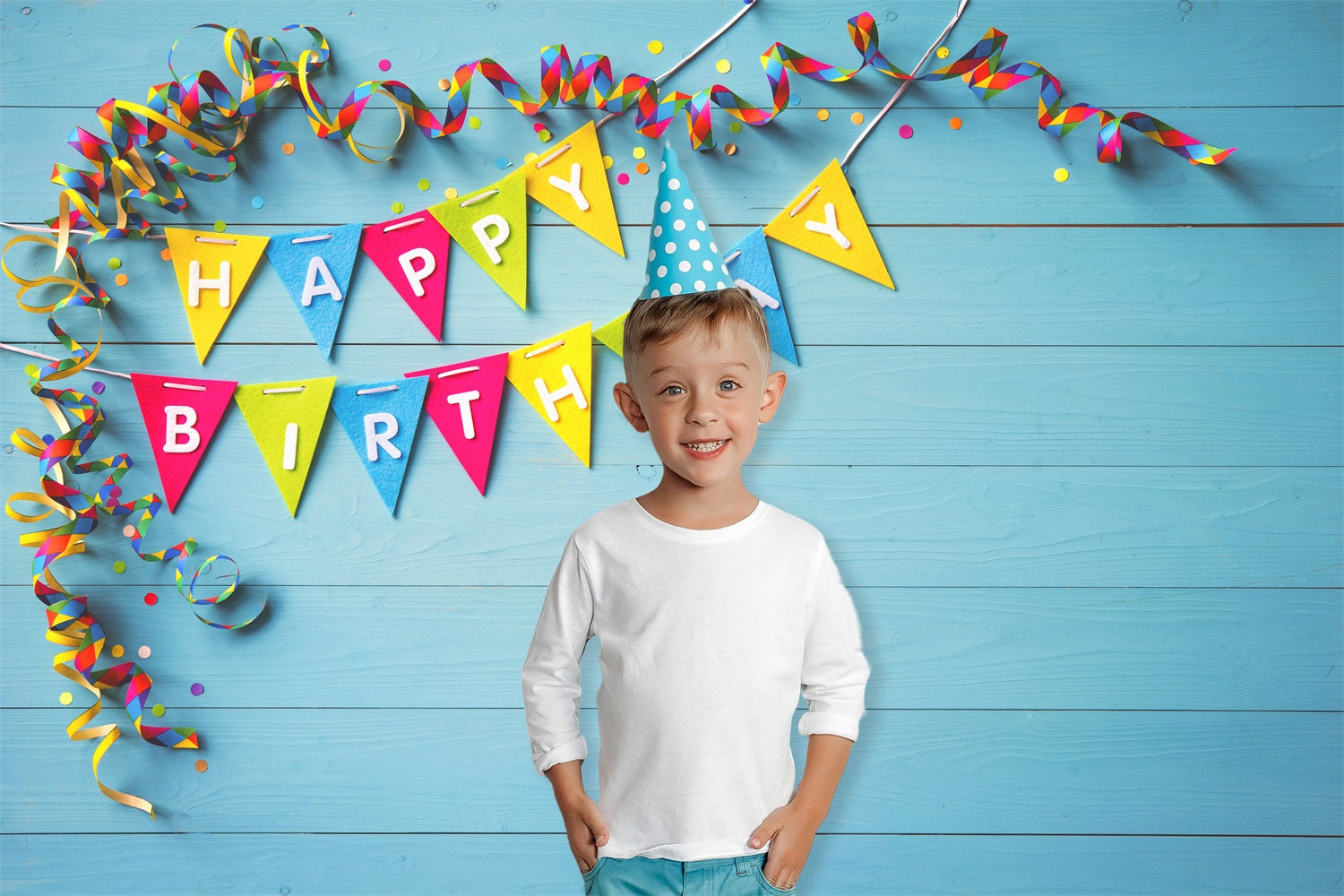 Happy Birthday Party Blue Wood Backdrop RR5-44