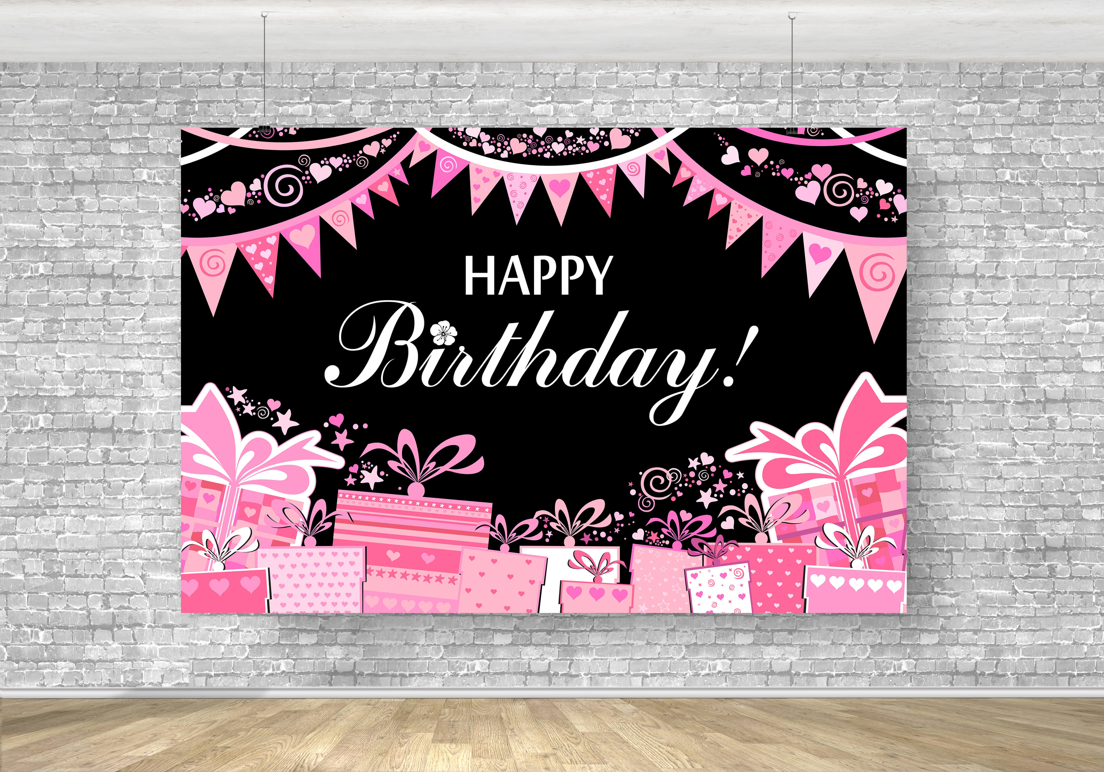 Pink Flags Gift Box Personalized Birthday Backdrop RR5-48