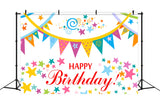 Colorful Banners Stars Custom Birthday Backdrop RR5-49