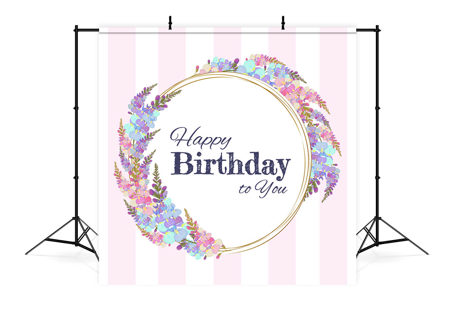 Garland Pink White Personalized Birthday Backdrop RR5-54