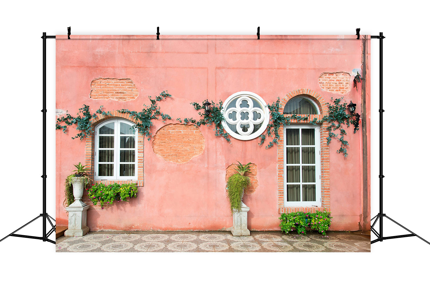 Pink Brick Wall White Window Street Backdrop RR5-8