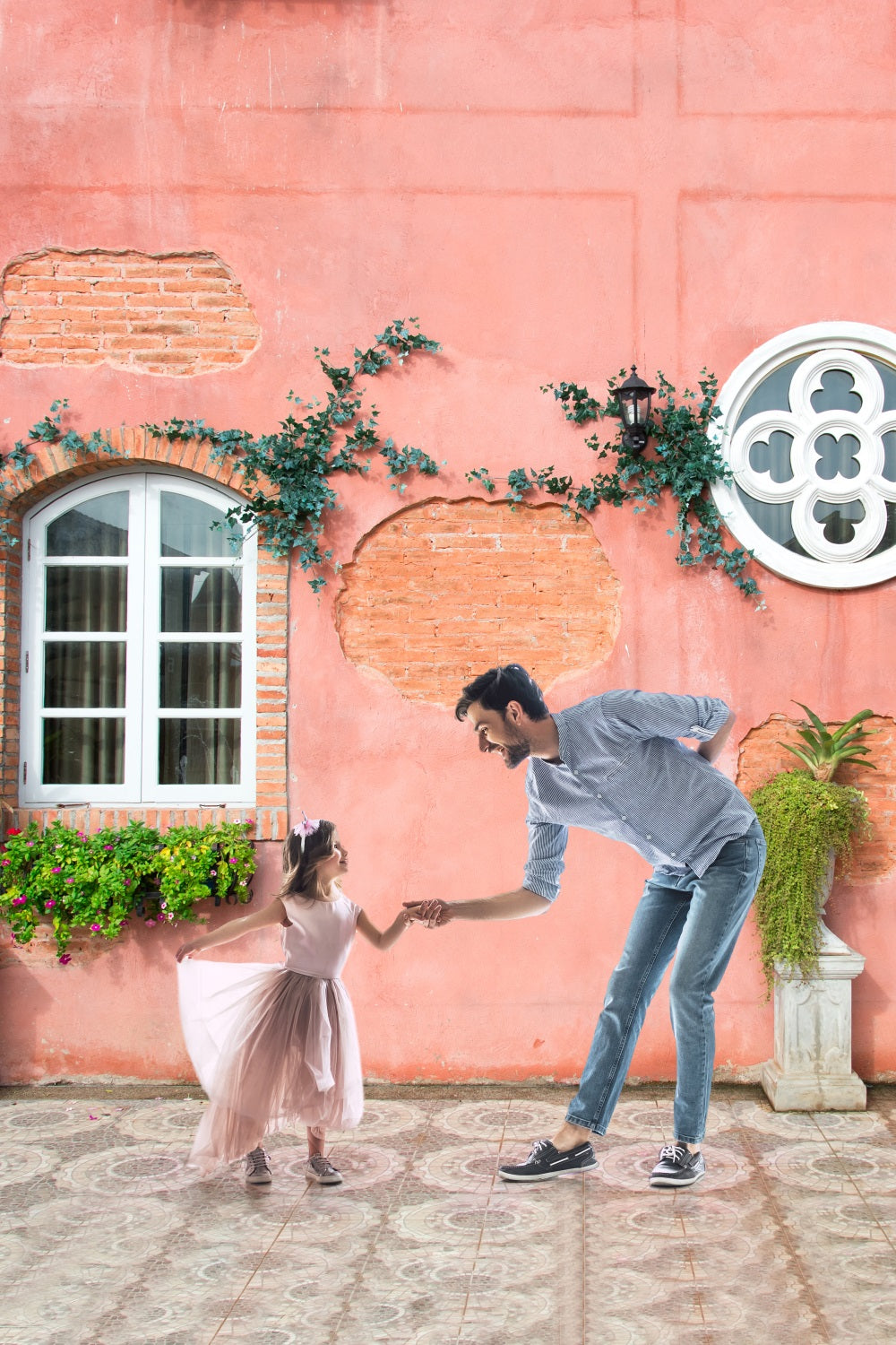 Pink Brick Wall White Window Street Backdrop RR5-8