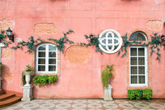 Pink Brick Wall White Window Street Backdrop RR5-8