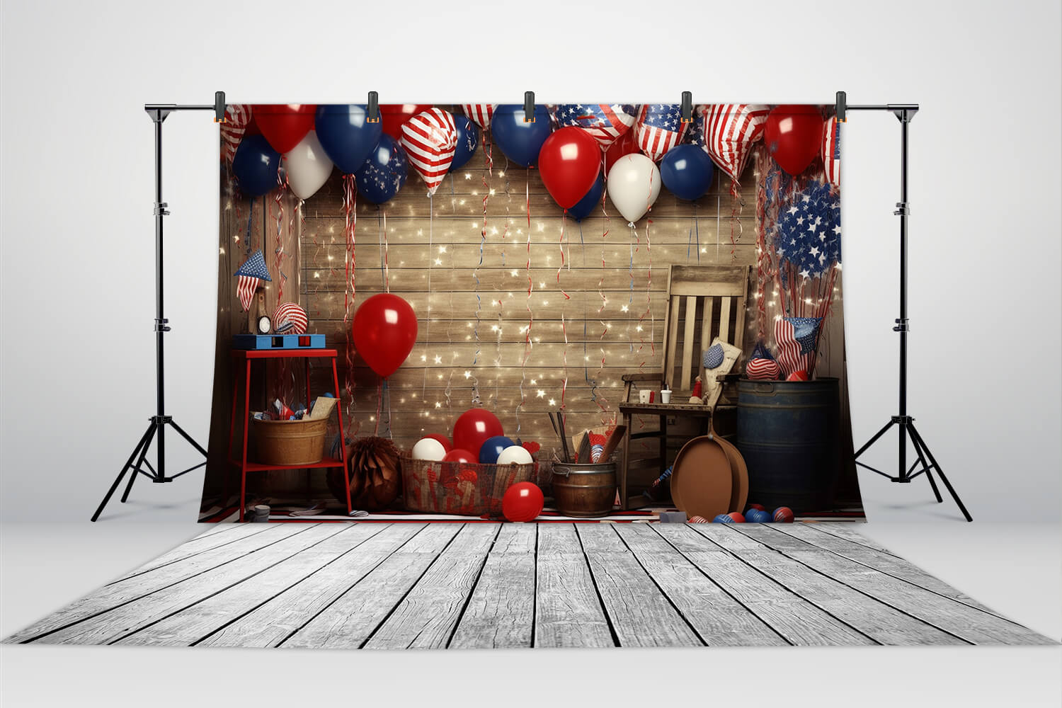 Balloons Wood Wall Independence Day Backdrop RR6-12