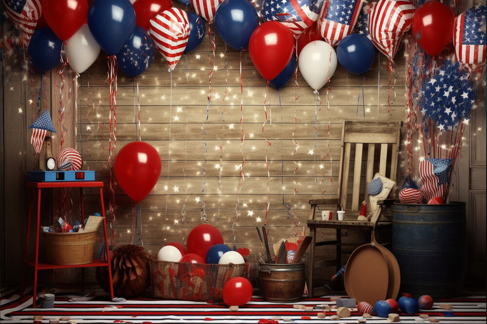 Balloons Wood Wall Independence Day Backdrop RR6-12